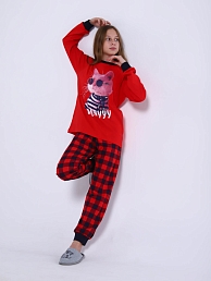 Детская пижама "Котомания" / Красная клетка